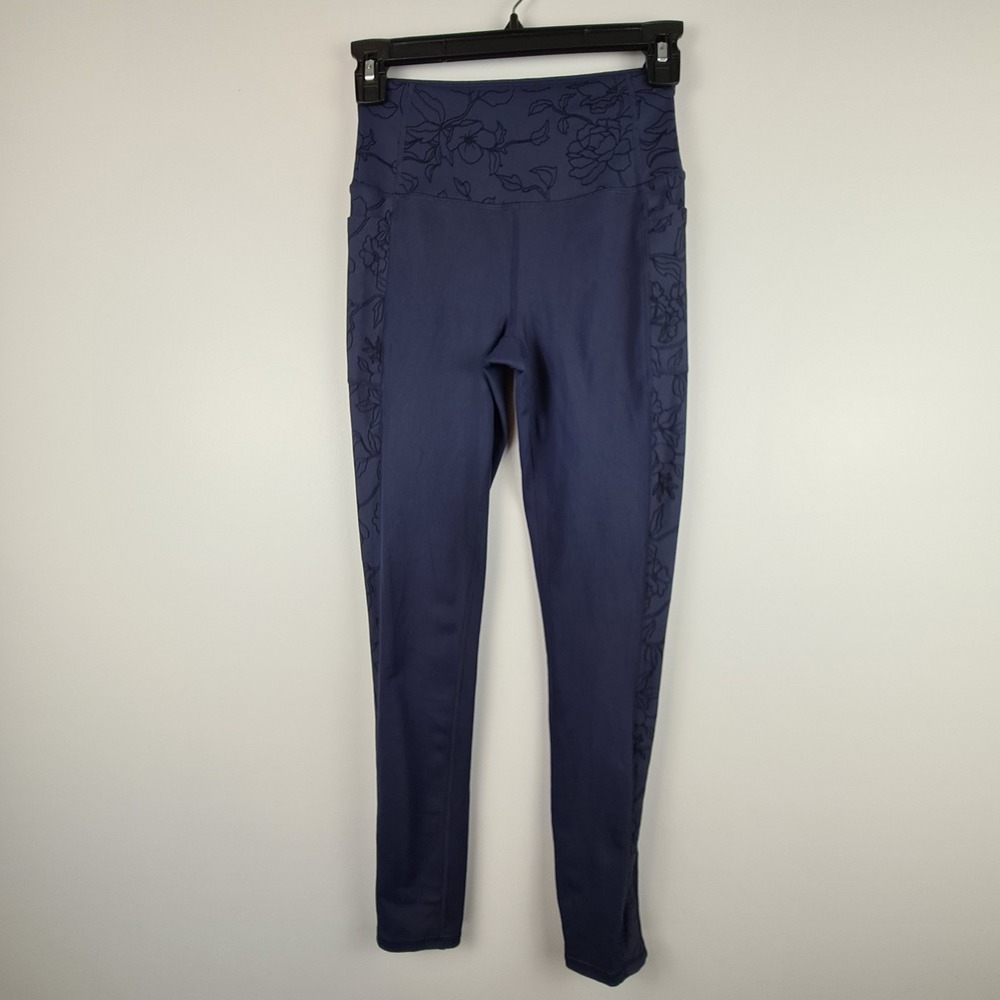 Skechers Go Walk Leggings Womens XS Navy Blue Flower Side Detail High Waisted
